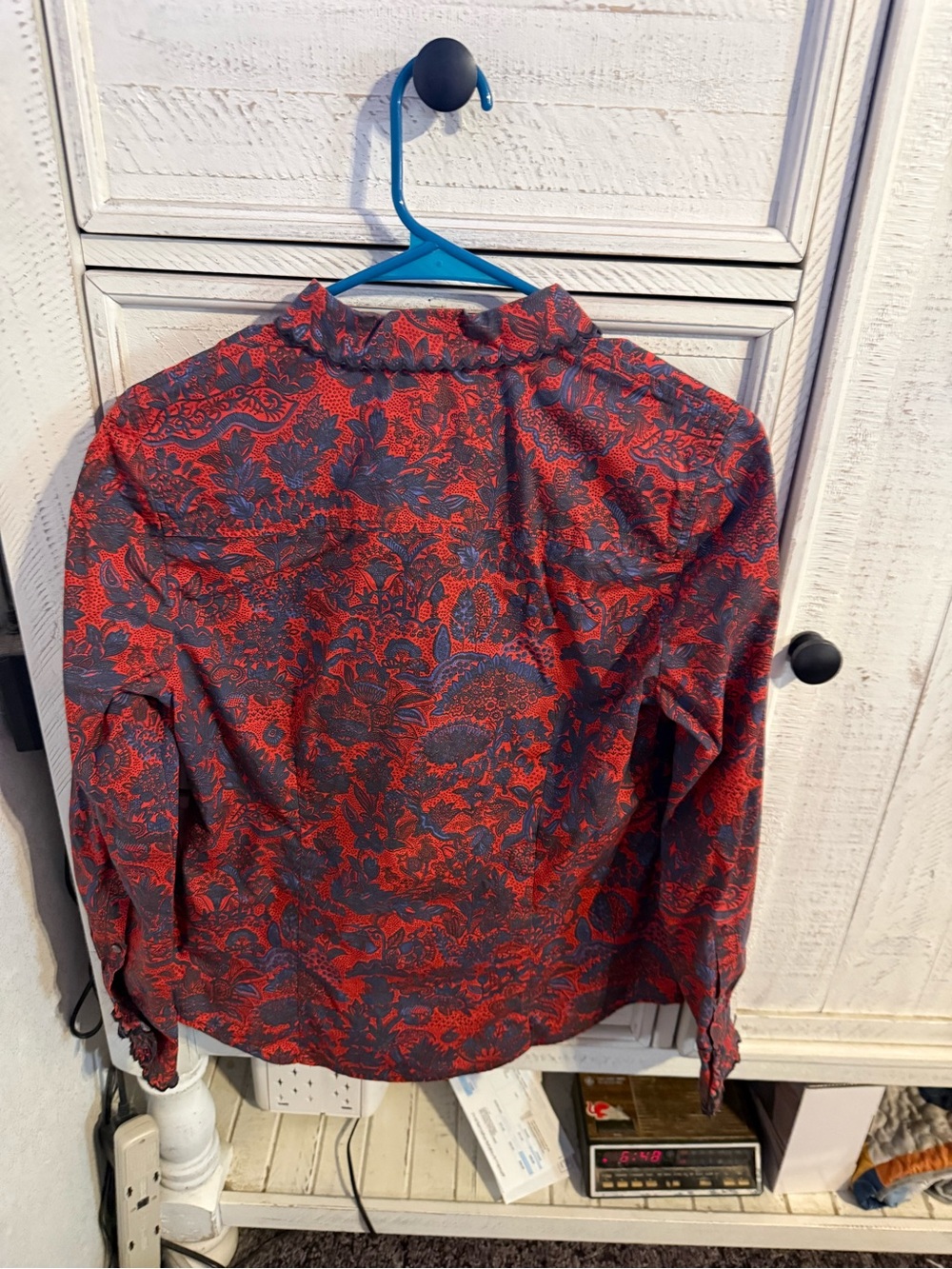 J. Crew Red and Navy Floral Print Blouse